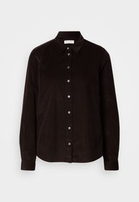 BLOUSE COLLAR LONG SLEEVE SOLID - Button-down blouse - dark coffee