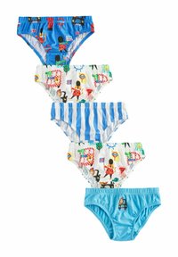 Sæt af fem børneunderbukser med stribede og mønstrede designs. Indeholder blå, hvide og en blanding af farver med London-tema prints.