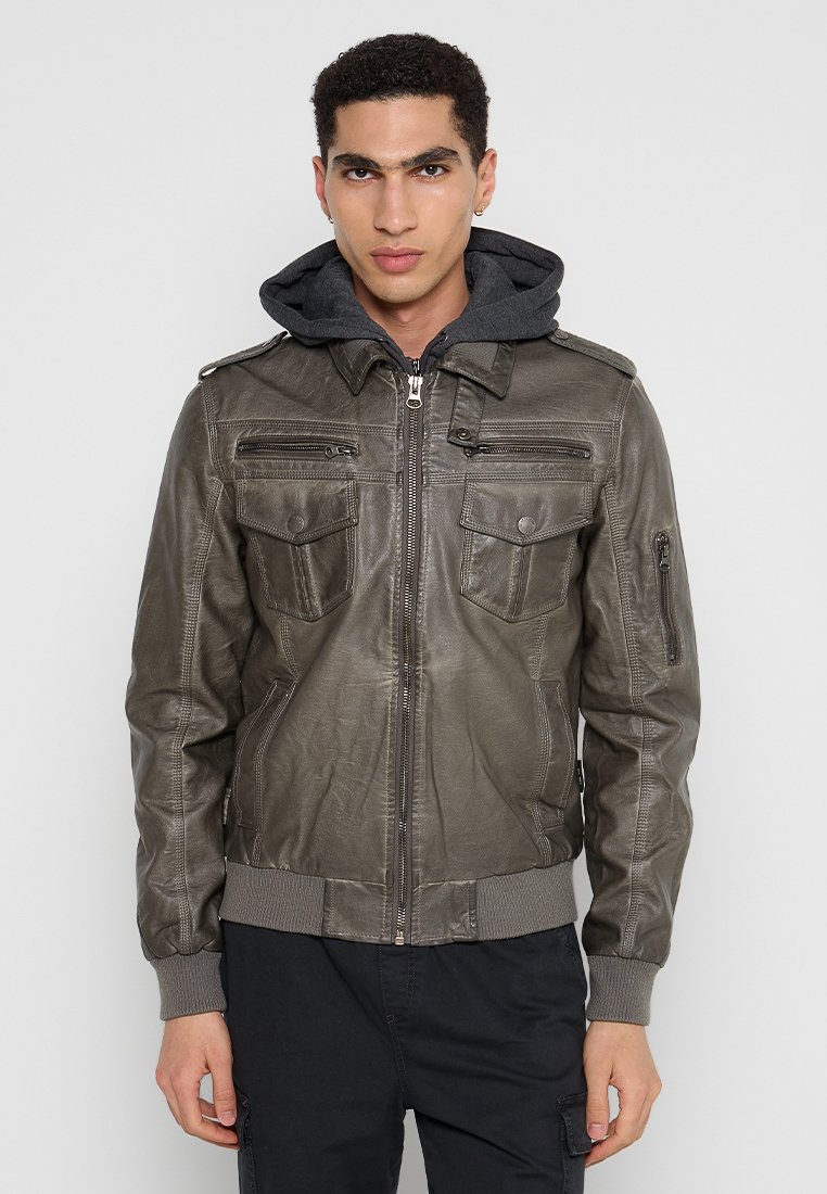 INDICODE JEANS Imitatieleren jas donkergrijs INDICODE JEANS Imitatieleren jas donkergrijs