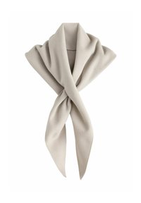 Beige fleece scarf, featuring a wide, triangular design with soft texture and pointed ends, elegantly tied at the center.
