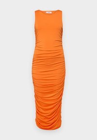 TIA ROUCHED SLINKY MIDI - Džersio suknelė - orange