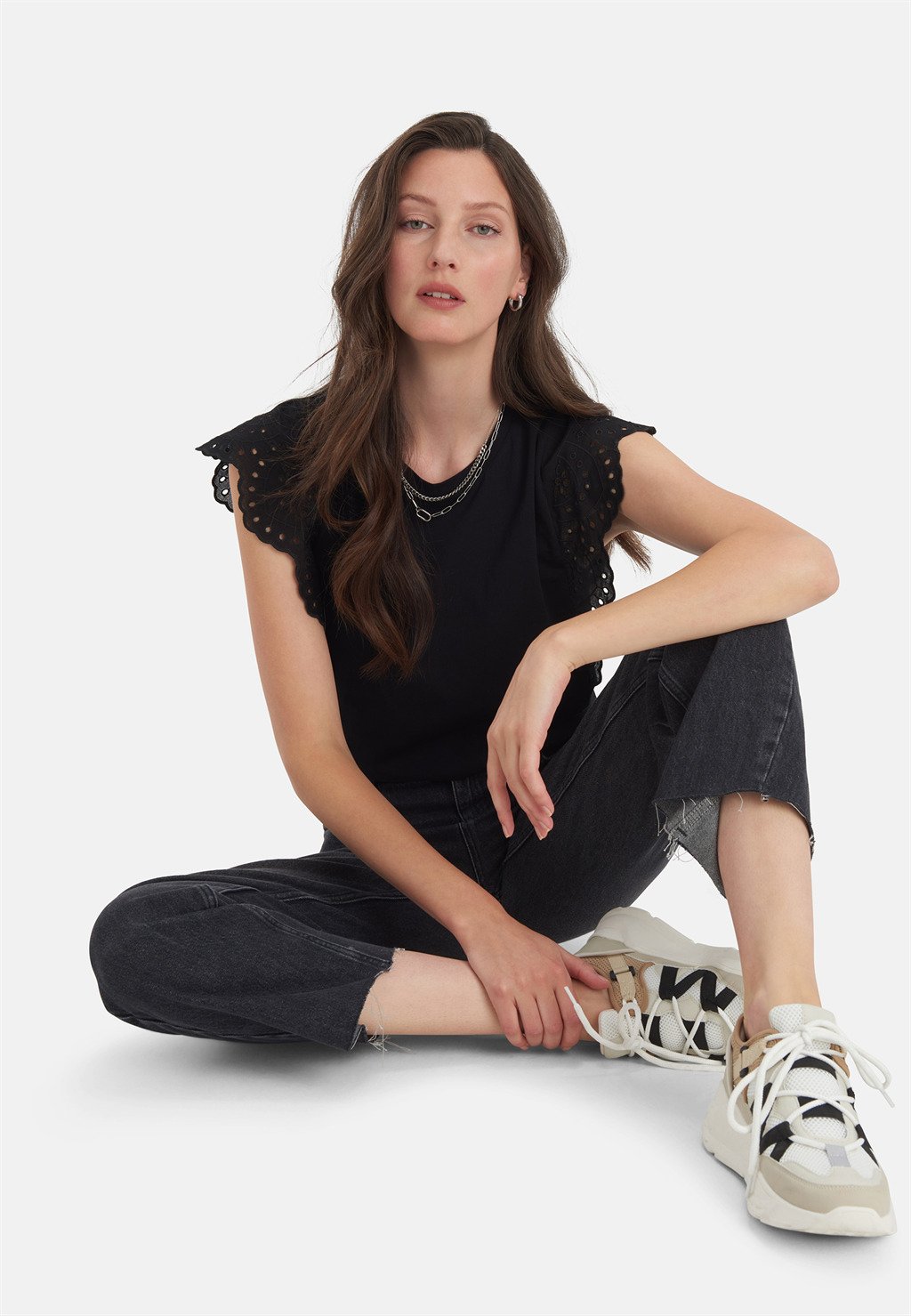 Shoeby BRODERIE EKSEPT - T-shirt basic - black/zwart - Zalando.nl