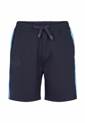 Tamno mornarsko plave kratke hlače od mekanog materijala, s elastičnim pojasom sa vezicama, plavim bočnim detaljima i Kappa logotipom u diskretnom tisku.