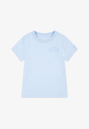 T-shirt in cotone azzurro chiaro con scollatura a girocollo, maniche corte e logo "Converse" ricamato sul petto. Texture morbida e liscia.
