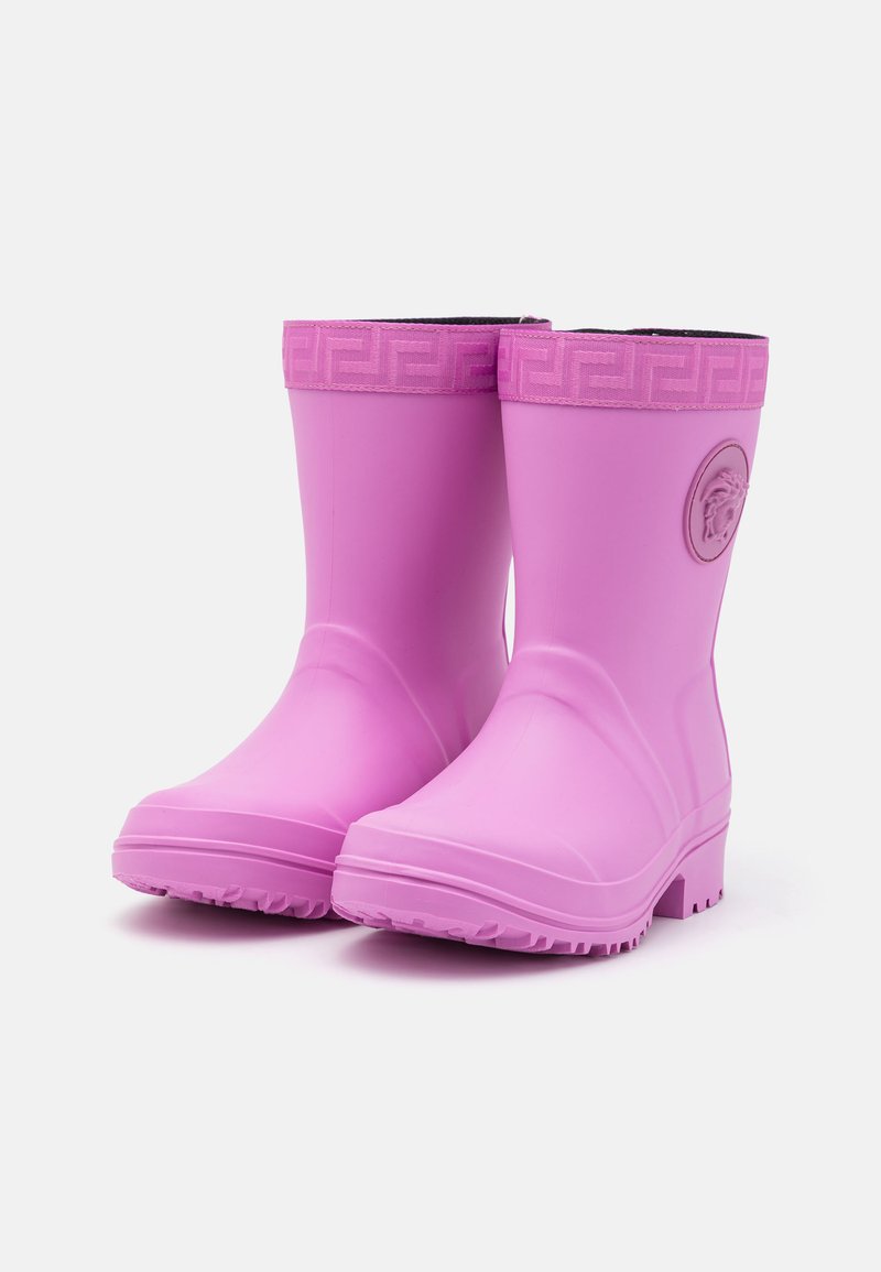 Versace STIVALETTO BOB GRECA UNISEX Bottes en caoutchouc rosa