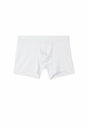 Witte katoenen boxershorts met een aansluitende pasvorm, elastische tailleband en een gladde textuur. Heeft een gevormde pouch aan de voorkant.