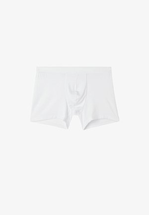 Witte katoenen boxershorts met een aansluitende pasvorm, elastische tailleband en een gladde textuur. Heeft een gevormde pouch aan de voorkant.