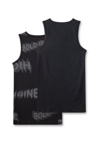Zwarte tanktop met twee ontwerpen: de voorkant heeft een gedrukte textuur en de achterkant is effen zwart. Zacht stof en mouwloos ontwerp.