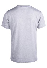 Gray short-sleeve T-shirt made from soft, lightweight fabric. Features a crew neck and minimalistic branding on the upper back.