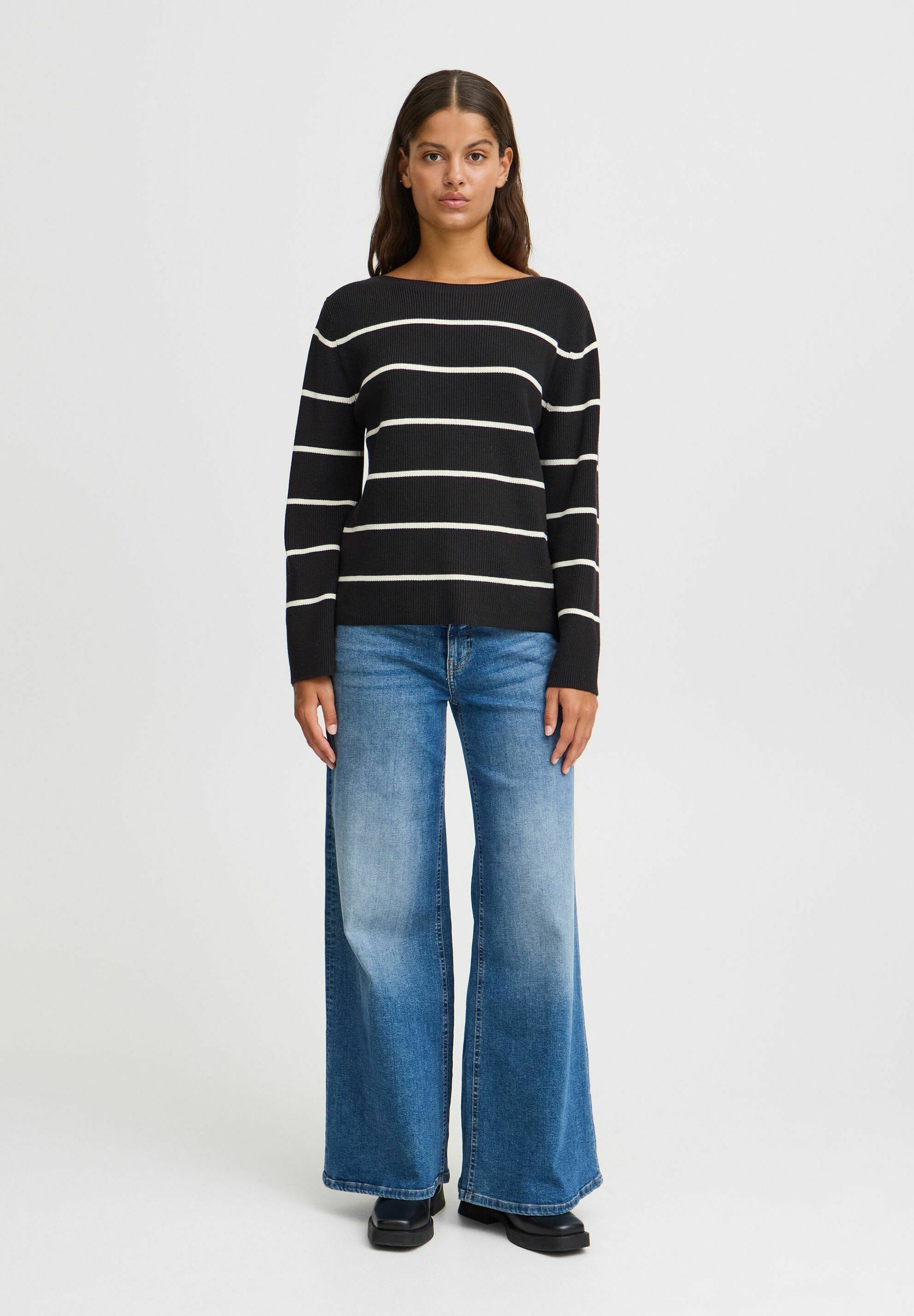 ICHI IHBOSTON - Jumper - meteorite almond milk stripe/black
