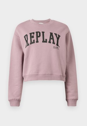 Růžová zkrácená mikina vyrobená z měkké látky s černým logem "REPLAY" na hrudi a s žebrovanými manžetami a lemem.