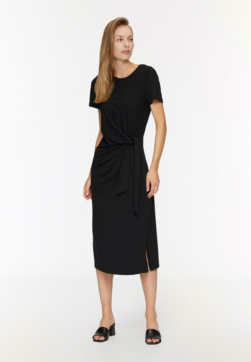 s.Oliver MIDI AUS STRETCH MIT KNOTENDETAIL - Jerseyjurk - schwarz
