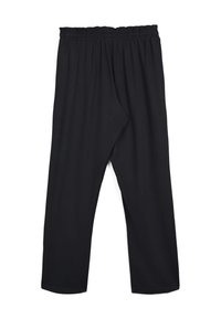 Pantaloni neri leggeri con vita elastica e fit morbido. Presentano gambe dritte e nessun motivo o hardware visibile.