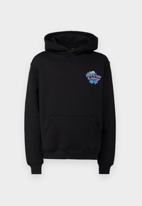 Felpa nera con cappuccio, tasca frontale e una piccola grafica colorata "Air Crew Captain" sul petto a sinistra.