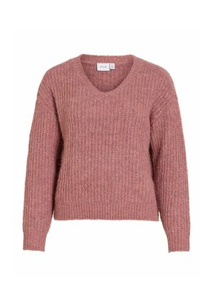 VILA, VILAMPE V-NECK L/S KNIT TOP-NOOS - Pullover - nostalgia rose