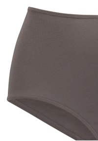 High-waisted briefs in a solid dark gray color, made from smooth, stretchable fabric with clean edges and no visible patterns.