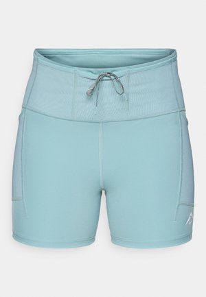 Heledad sinine sportlikud lühikesed püksid laia elastse vöökoha, nööri ja küljetaskutega. Sile kangas lapikute õmblustega mugavuse tagamiseks.