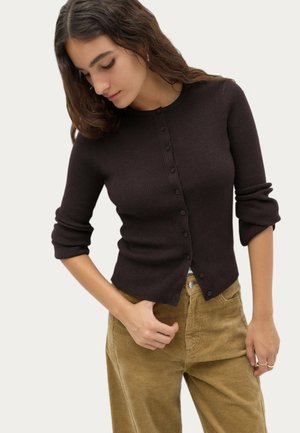 Marks & Spencer, SKINNY RIB CROPPED CREW CARDIGAN. - Cardigan - bitter chocolate