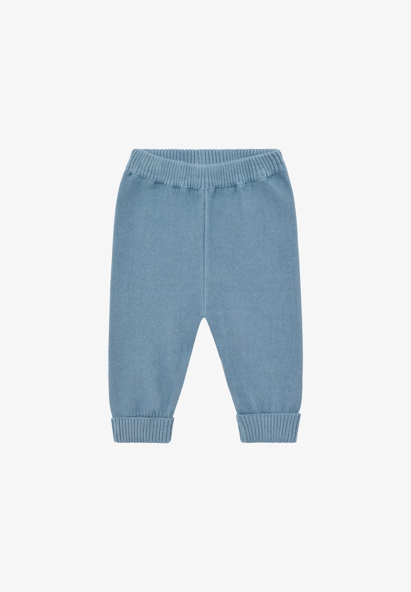 Hellblaue Strickhose mit geripptem Bund und Bündchen, bietet eine entspannte Passform und strukturierten Stoff. Geeignet für die Freizeit.