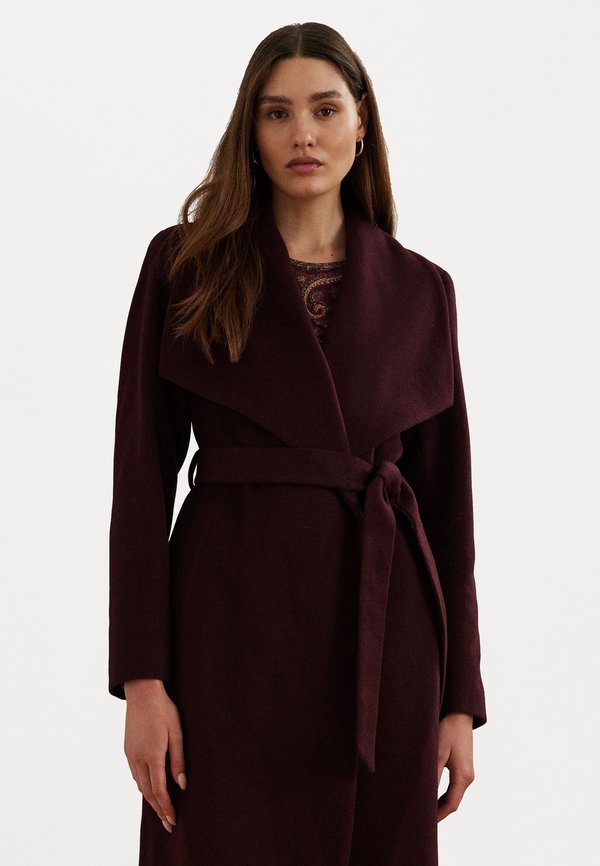 BELTED WOOL BLEND WRAP COAT - Classic coat - pinot noir