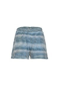 Pantaloni corti a fantasia con un design a zigzag in diverse sfumature di blu e bianco. Realizzati in un tessuto leggero con una vita elastica.