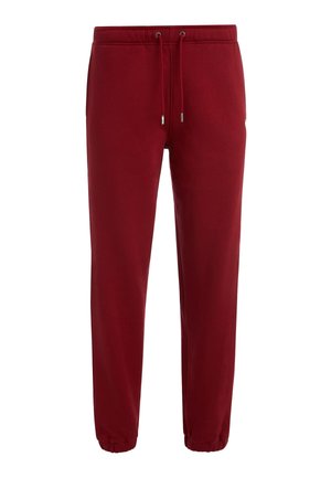 Pantaloni jogger rossi con vita elastica, cordoncino regolabile, tasche laterali e polsini elastici alle caviglie.
