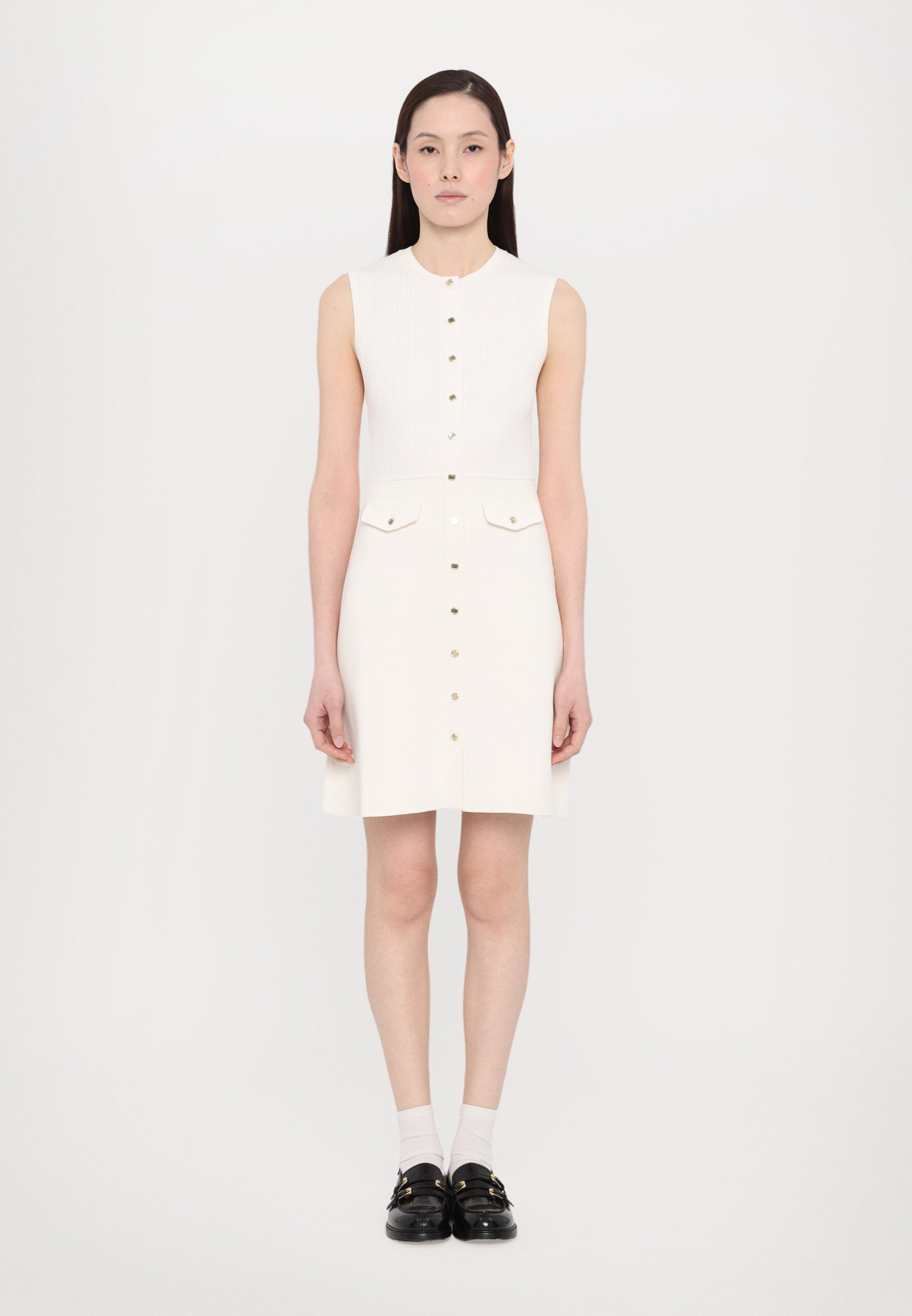 sandro dress beige SANDRO Pearl-Trim Midi Dress - Beige main image 1