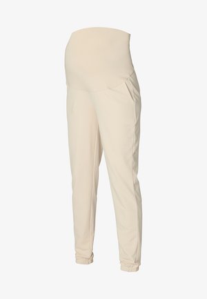 Crème-kleurige zwangerschapsjoggingbroeken met een rekbare tailleband, zijzakken, taps toelopende benen en elastische boorden. Zachte stofstructuur.