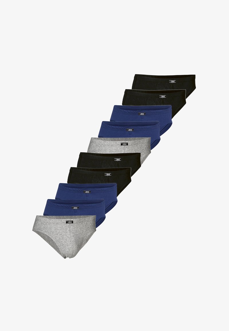 Set van 10 onderbroeken in zwart, marineblauw en grijs. Zacht katoenmateriaal, met een middelhoog ontwerp, elastische tailleband en logolabel aan de voorkant.
