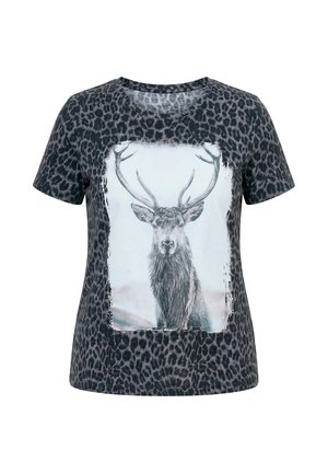 Ulla Popken, LEOPARD PRINT DEER GRAPHIC TEE - T-shirts print - black