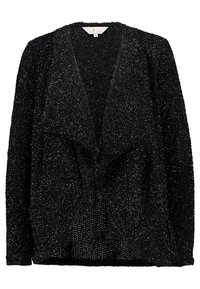 Černý kardigan z texturované tkaniny s třpytivým zakončením. Otevřený střih vpředu s volně padajícími detaily. Dlouhé rukávy a volný střih.