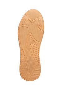 Suola di una scarpa, realizzata in un materiale gommato color gomma, con aree di presa a motivo e una sezione anteriore liscia.