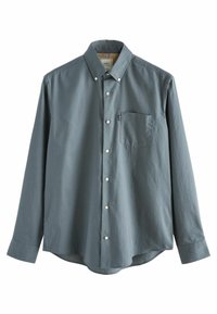 Chemise boutonnée gris foncé avec col et manches longues. Dotée d'une poche poitrine gauche et de boutons blancs. Tissu à texture lisse.
