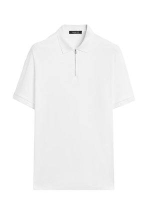 Polo blanc à manches courtes avec un col et une fermeture éclair à l'avant, de la marque Massimo Dutti.