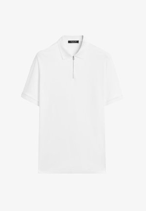 Polo blanc à manches courtes avec un col et une fermeture éclair à l'avant, de la marque Massimo Dutti.