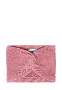 Fascia lavorata a maglia di colore rosa pallido, con un design a torsione nella parte frontale e un motivo testurizzato, con etichetta che indica il marchio Mayoral.