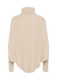 Beige Kabelstrick-Turtleneck-Poncho mit geripptem Saum und langen, schmal zulaufenden Ärmeln. Besitzt durchgehende Rautenmuster. Weiche Textur.
