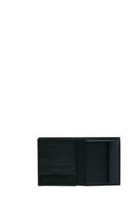 Portefeuille en cuir noir avec une finition texturée, comportant plusieurs emplacements pour cartes et un compartiment spacieux pour les billets ou les notes.