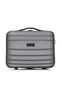 Maletín compacto de carcasa rígida gris con relieves horizontales y un asa negra, con la marca "Wittchen" en el panel central frontal.