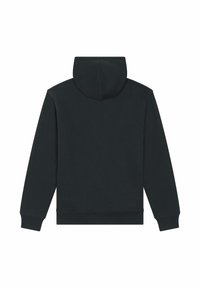 Hoodie noir avec poche kangourou, fabriqué en matériau en coton doux, avec une capuche à cordon et des bords côtelés aux poignets et à l'ourlet.
