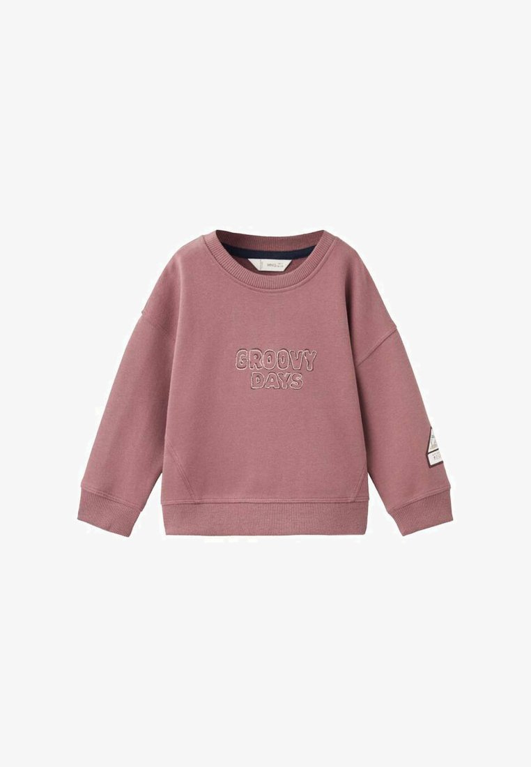 Felpa rosa con "GROOVY DAYS" ricamato sul davanti. Presenta un colletto rotondo e polsini a coste, realizzata in un tessuto morbido.