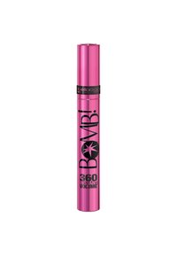 Tubetto rosa lucido del mascara Bellaoggi Italia Bold 360 Instant Volume con testo nero e logo a stella su uno sfondo bianco.