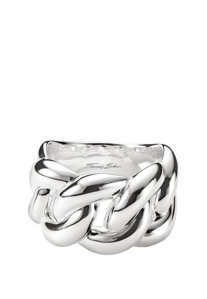 Dicker Silberring mit Gliederkettendesign, polierter Oberfläche und "Thomas Sabo" Gravur auf der Innenseite des Rings.