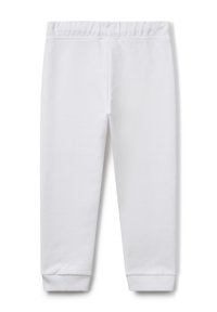 Weiße Leggings aus einem glatten Baumwollmischgewebe, mit einem elastischen Bund und engen Bündchen an den Knöcheln.