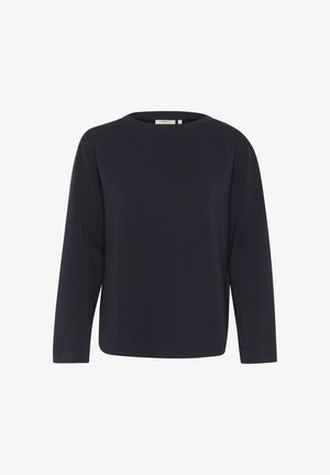 Marineblaues Langarmoberteil aus weichem Stoff, mit rundem Halsausschnitt und lockerer Passform. Minimalistisches Design ohne sichtbare Muster oder Akzente.