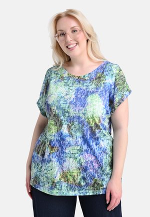 MIT BLUMEN - Print T-shirt - blue/green