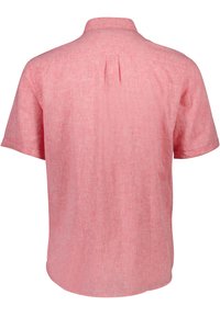 Korte mouwen overhemd in lichtroze linnen met een rugsplit en een klassieke kraag, met een gestructureerde, iets losse pasvorm.