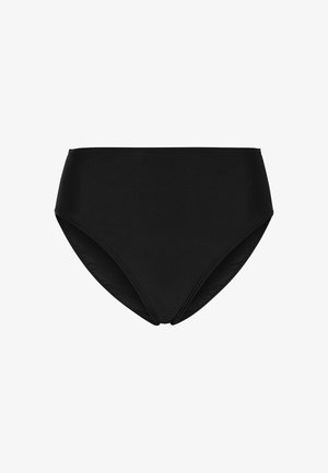 Schwarzer Bikini-Unterteil mit hoher Taille aus glattem, dehnbarem Material. Verfügt über nahtlose Kanten und einen klassischen Schnitt für Komfort und Abdeckung.