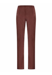 Gestreepte bruine broek van zachte stof, met een elastische tailleband en een recht pijp ontwerp, geschikt voor casual dragen.