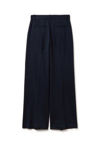 Weite Hosen in Marineblau, aus einem weichen Stoff gefertigt. Verfügt über einen Bund mit Gürtelschlaufen und zwei Gesäßtaschen. Maßgeschneiderte Passform.